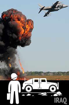 a bomb explodes on the ground as the fighter jet flies off
